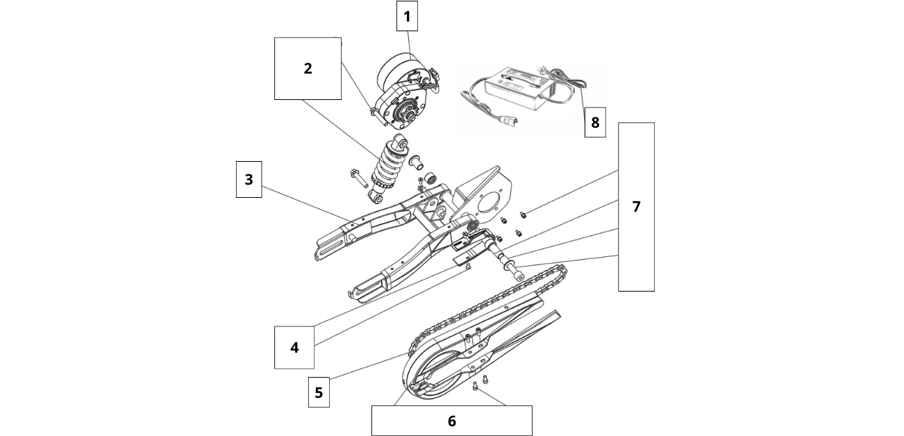 Rear swing arm, rear shock and electric components